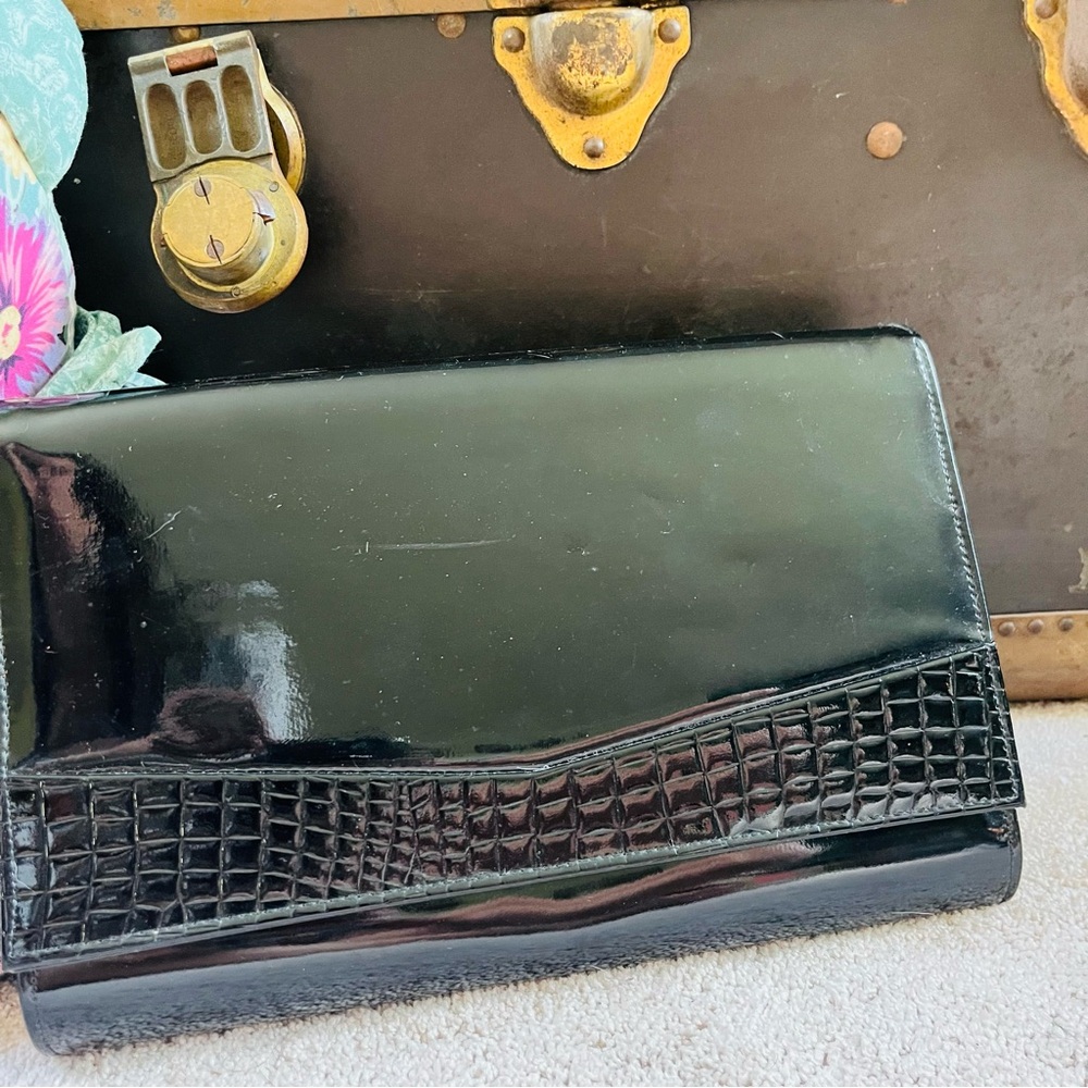 Black patent, leather, oversized clutch